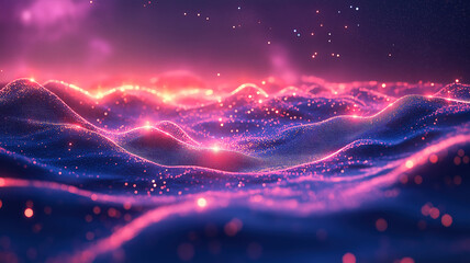 Wall Mural - vibrant digital landscape glowing with lights, immersed in a cosmic backdrop of mesmerizing effects