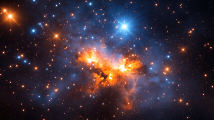 Wall Mural - Cosmic space filled with a star cluster surrounded by colorful abstract patterns and intricate designs