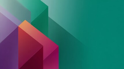 Fototapete - Sleek neon gradient backdrop features minimalist geometric shapes in vibrant teal and magenta hues, providing ample copy space for creative designs and projects