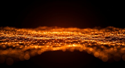 Wall Mural - abstract orange network connections - glowing orange network connections forming a wave pattern on a