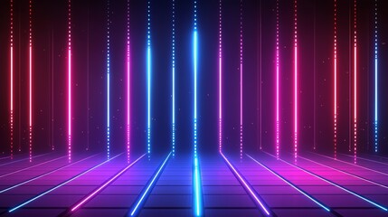 Wall Mural - neon sign with a purple and blue background. the sign is lit up with bright lights and has a futuris
