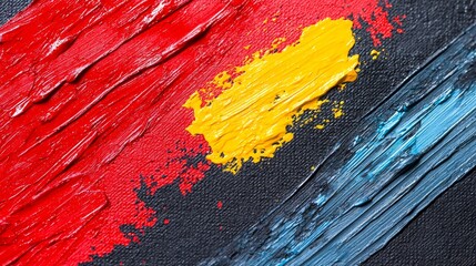 Poster - Painting with red, yellow, and blue paint on a black background. The colors are bold and vibrant, creating a sense of energy and excitement. The brushstrokes are visible, adding texture