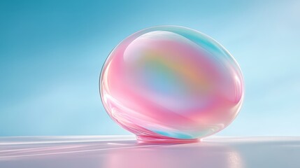 Poster - Pink and blue sphere with rainbow colors. The sphere is sitting on a white surface. The colors of the sphere are vibrant and eye-catching, creating a sense of joy and playfulness