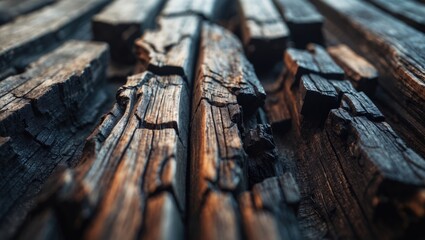 Aufkleber - Detailed view of weathered and burnt timber surface with vintage pattern