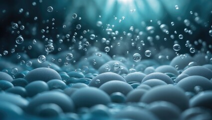 Poster - Creative close-up of bubbles in liquid featuring water and aquamarine shades