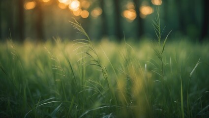 Poster - Abstract nature landscape featuring tranquil forest grass with closeup and blurred background
