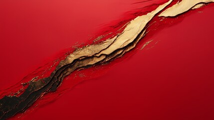 Poster - Red background with gold and black paint is flowing down the background. The gold and black paint creates a sense of movement and energy, while the red background adds a bold and dramatic touch