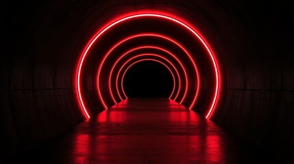 Aufkleber - Red tunnel with a red light in the middle. The tunnel is dark and the light is glowing
