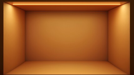 Poster - Room with a wooden wall and a light shining on it. The room is empty and has a warm, inviting atmosphere