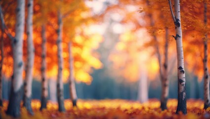 Poster - Vibrant Autumn Landscape with Foliage, Trees, and Sunlight in a Calm Wilderness Setting