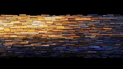 Fototapete - Wall made of wood with a blue stripe. The blue stripe is in the middle of the wall and is slightly wider than the wood