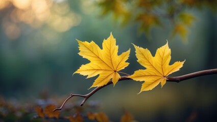 Poster - Detailed View of Bright Autumn Leaves with Green Foliage