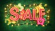 © Johannes - Spring sale neon sign with colorful flowers and string lights on a green background, AI