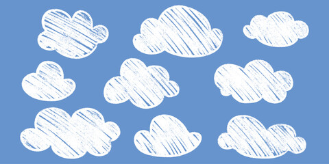 Wall Mural - crayon cloud kid chalk grunge clipart - distressed vintage effect smudged lines abstract shapes. cut