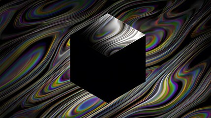 Wall Mural - black cube devouring rainbows prismatic tendrils cosmic consumption visual feast abstract art bold c