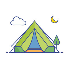 Wall Mural - camping tent outdoor adventure nature travel vacation tourism campsite summer trip moon cloud tree