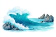 © LittleDuck - Ocean Wave Crashing on Rocks - A majestic ocean wave crashes against dark rocks, creating a stunning display of nature's power and beauty. The watercolor painting evokes a sense of tranquility and awe