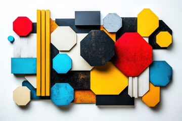 Poster - Vibrant abstract mural showcasing geometric shapes and dynamic colors in an urban setting during daylight