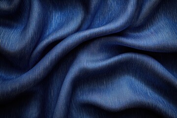Poster - Deep blue fabric drapes softly showcasing texture and color variation under natural light in a casual setting