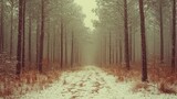 Snowy forest path in winter