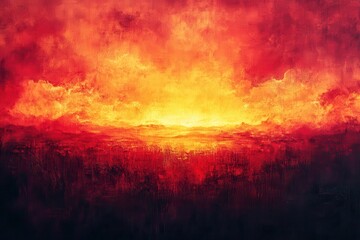 Fototapete - Vibrant abstract artwork depicting fiery hues of red, orange, and yellow swirling together in a captivating composition of warm colors