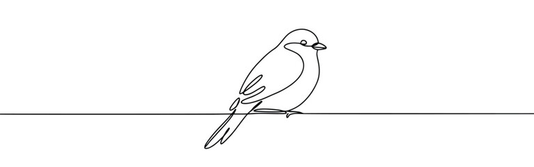 Bird on branch continuous one line drawing. Bird symbol.