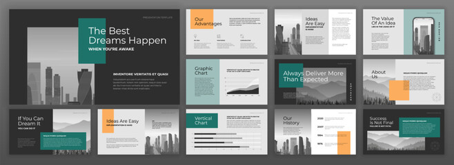 Wall Mural - minimalistic powerpoint presentation template set. modern keynote presentation background, brochure 