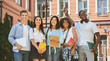 © Prostock-studio - Freshmen Orientation Concept. Group Of First Year Students With Workbooks Posing Together Outdoors, Panorama With Free Space