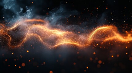 Wall Mural - A golden mist softly rising against a black background, mystical and dreamy