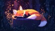 © MKS - In a forest, a sleepy fox is resting on a stump, with lush green foliage surrounding the entire scene