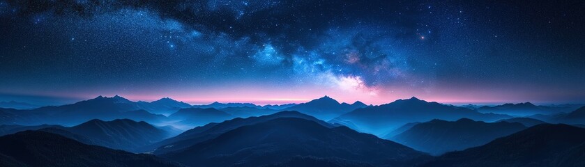 Wall Mural - Stunning night sky over majestic mountains nature landscape serene environment wide-angle view for relaxation