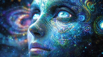 Wall Mural - Exploring cosmic consciousness a portrait of the universe digital art abstract mystical close-up imagination