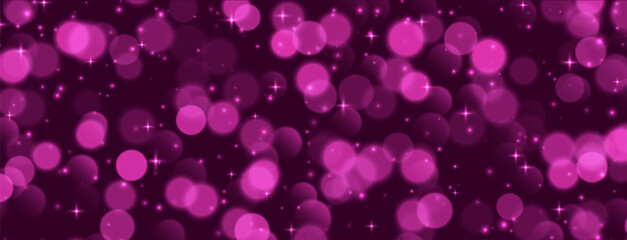 Wall Mural - pink bokeh with stars and sparkles, shiny overlay decoration, abstract christmas background. vector 