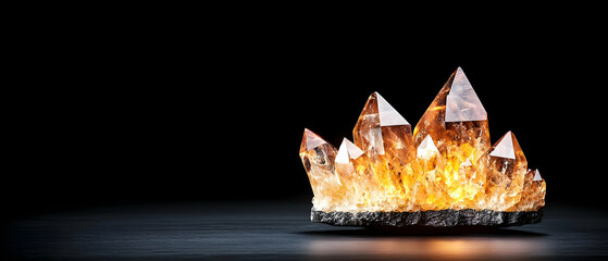 Cluster Of Illuminated Crystals On Dark Background