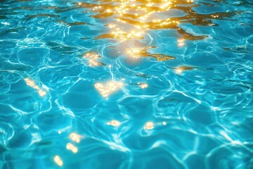 sunlight sparkling on clear rippling blue water surface creating bright golden reflections