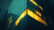 © THUA - A towering glass office building with a lone corner office shining brightly against the dark sky, its glow symbolizing perseverance and dedication during late-night hours