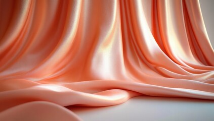 Fototapete - Smooth silky fabric draped elegantly with soft folds and warm peach tones creating a gentle and calming visual texture