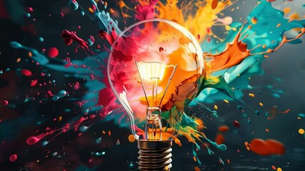 Wall Mural - creative light bulb with colorful paint splashes, artistic concept