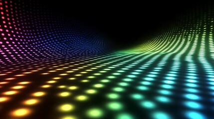 Abstract Wavy Surface of Glowing Dots with Colorful Light Spectrum
