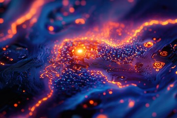 Wall Mural - abstract digital art depicting a vibrant, swirling nebula with glowing orange and blue hues.