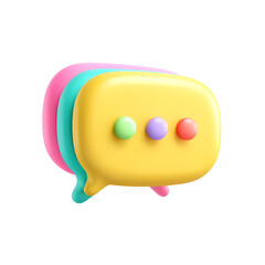 Fototapete - A bright colorful 3D render of a rounded chat bubble with three dot indicators representing a modern and minimalist communication icon on a clean white background