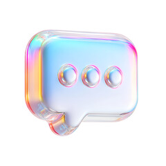 Fototapete - Whimsical and modern 3D rendering of a message icon featuring a translucent iridescent bubble with three centered dots in a pastel color palette