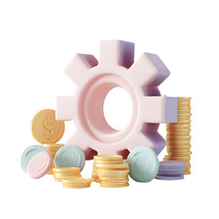 Poster - Bright pastel colored 3D rendered cogwheels and stacks of golden coins symbolizing the of financial strategy and industrial production