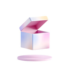 Leinwandbilder - A bright pastel colored 3D render of an opened shipping box with smooth edges floating on a clean white background symbolizing the packaging and delivery of ecommerce products