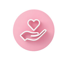 Poster - Minimalist pink circular icon depicting a hand gesture supporting and caring for a heart symbol representing compassion kindness and healthcare assistance