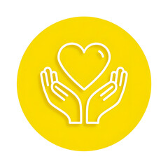 Poster - A simple minimalist icon depicting a heart of love being held and supported by caring hands within a bright cheerful yellow circular bubble