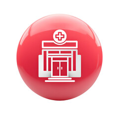 Fototapete - A simple clean and modern red circular icon depicting the entrance to a hospital with a white medical cross emblem on top conveying a sense of healthcare and emergency services