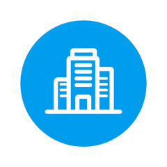 Fototapete - A simple white icon of a compact medical or healthcare building centered in a blue circular background