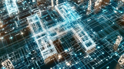 Wall Mural - abstract glowing representation of connected data flowing through a system