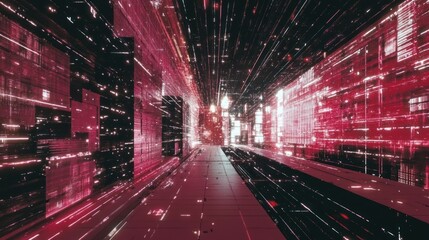 Wall Mural - a futuristic digital corridor with illuminated architectural elements and lines